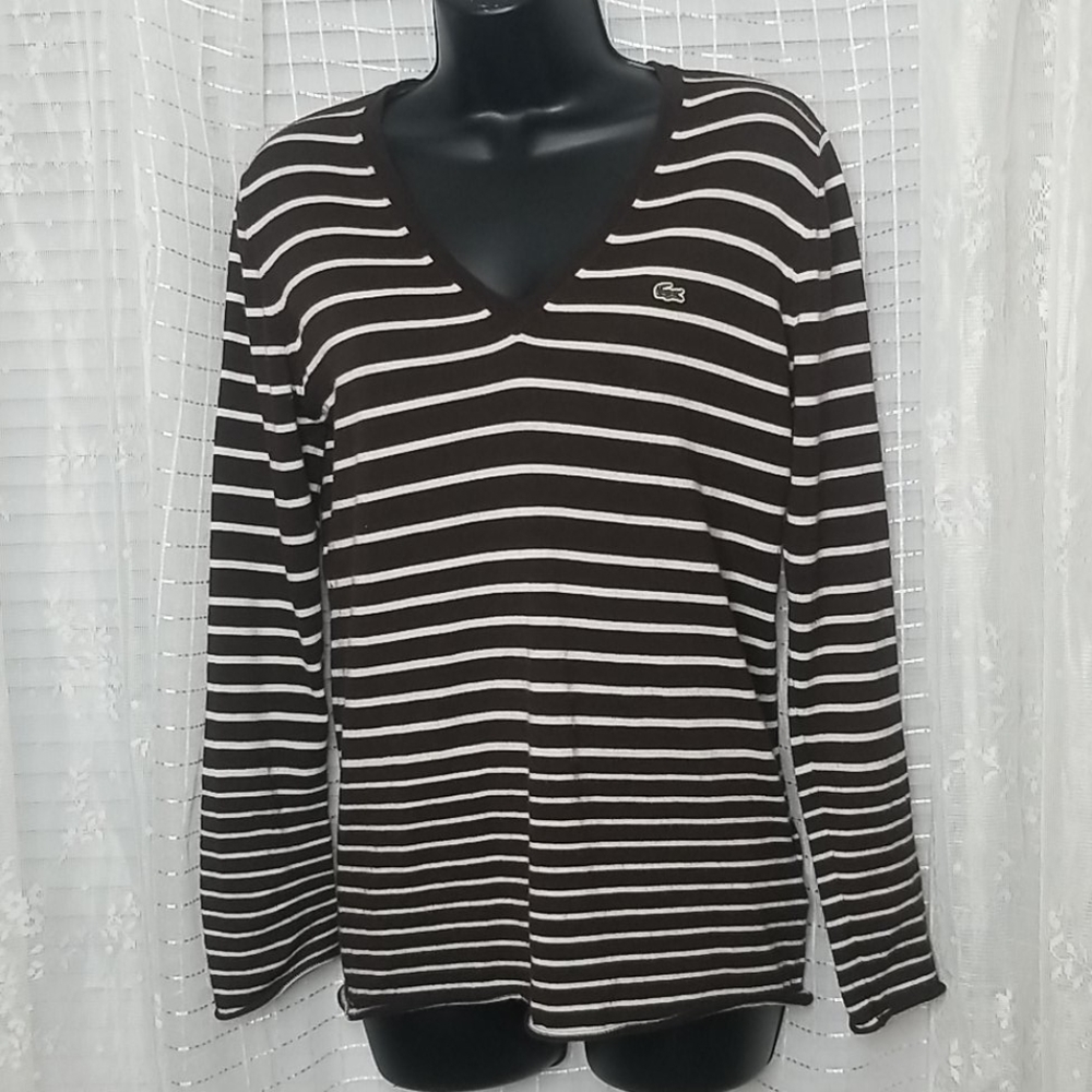 Vintage 80's Lacoste V-neck Sweater Shirt SzL